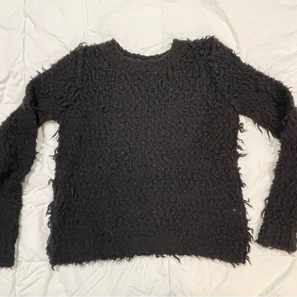 Free People Black Fuzzy Crew Neck Sweater